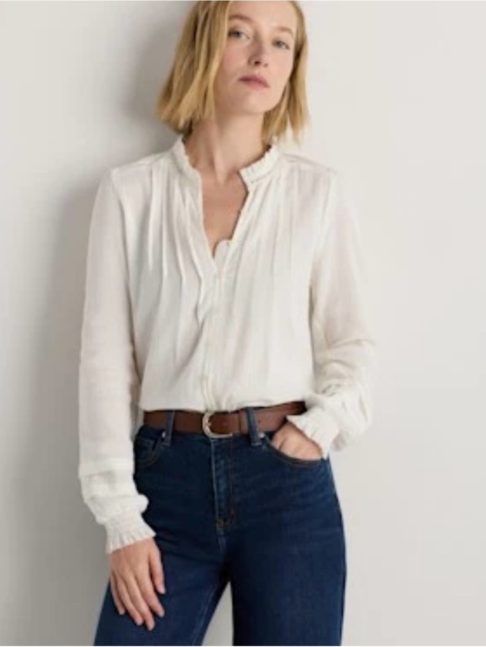 Quince Sz XS Ruffle Textured Organic Cotton Peasant Blouse Edwardian Equestrian